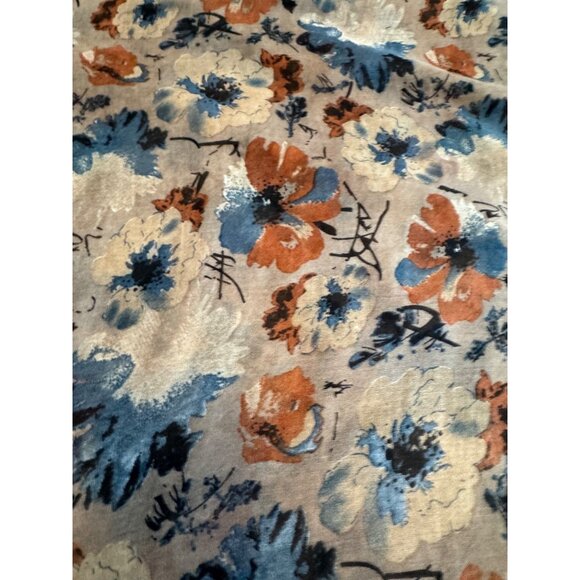 Vintage Floral Print Scarf With Yellow Border Lightweight Sheer Fabric - Picture 4 of 10